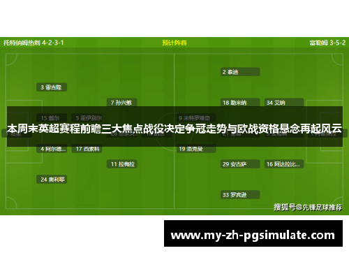 本周末英超赛程前瞻三大焦点战役决定争冠走势与欧战资格悬念再起风云